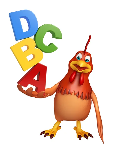 3d rendered illustration of Hen cartoon character with alphabets — Stock Photo, Image