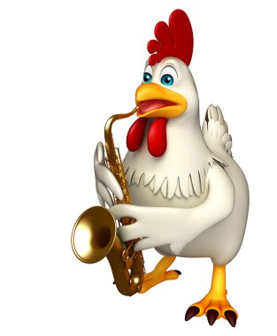 sevimli tavuk çizgi film karakteri saksafon ile