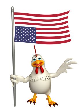  Tavuk çizgi film karakteri bayrak ile  