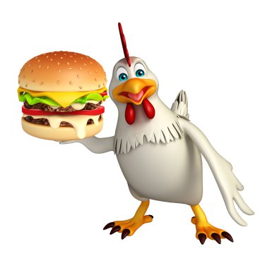  Tavuk çizgi film karakteri ile burger  