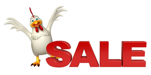 Ładny kreskówka kura z sprzedaży znak — Zdjęcie stockowe