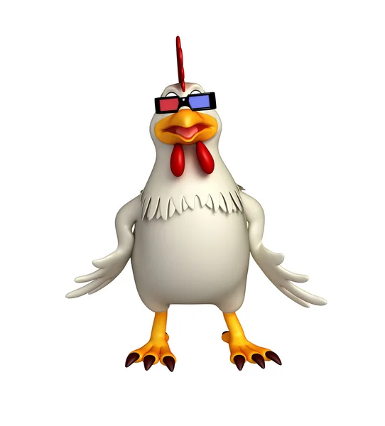 Fun Hen cartoon character with 3D gogal — Stock Photo, Image