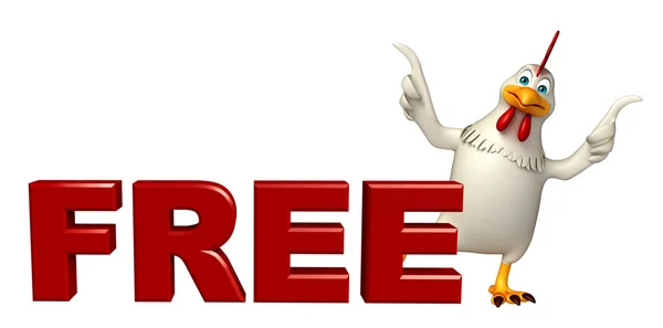 Fun  Hen cartoon character with free sign — Stock Photo, Image