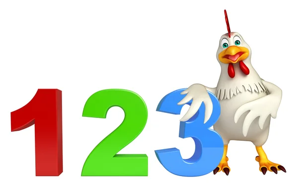 Tavuk çizgi film karakteri 123 işareti ile — Stok fotoğraf