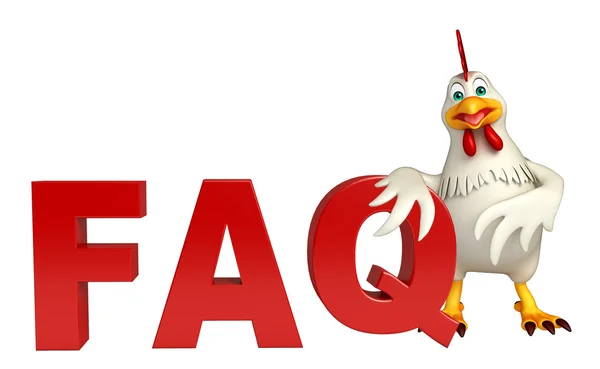 Personaje de dibujos animados de gallina con signo de FAQ — Foto de Stock