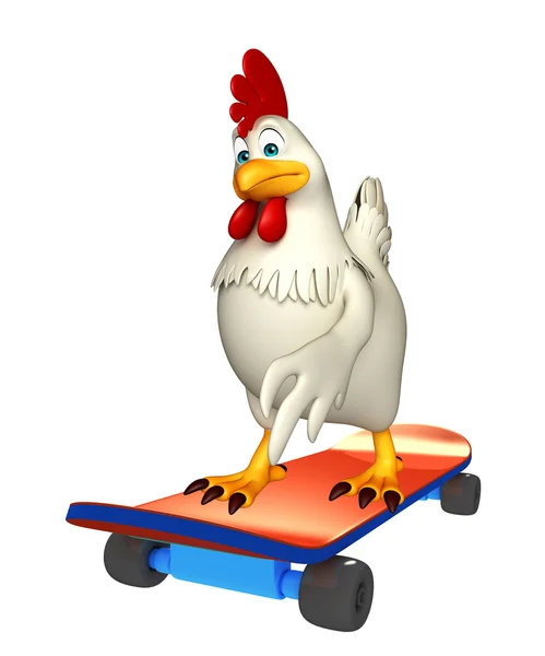 Fun Hen cartoon character with skateboard — Stock Photo, Image
