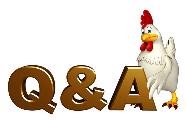 Personaje de dibujos animados de gallina con Q% Un signo — Foto de Stock