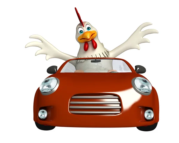 fun Hen cartoon character with car