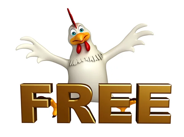 Fun  Hen cartoon character with free sign — Stock Photo, Image