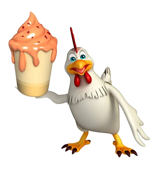 Personaje de dibujos animados de gallina con helado — Foto de Stock