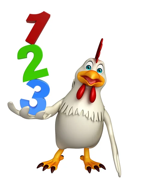 Personagem de desenho animado galinha com 123 sinal — Fotografia de Stock