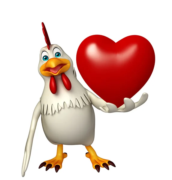 Hen cartoon character with heart — Stock Photo, Image