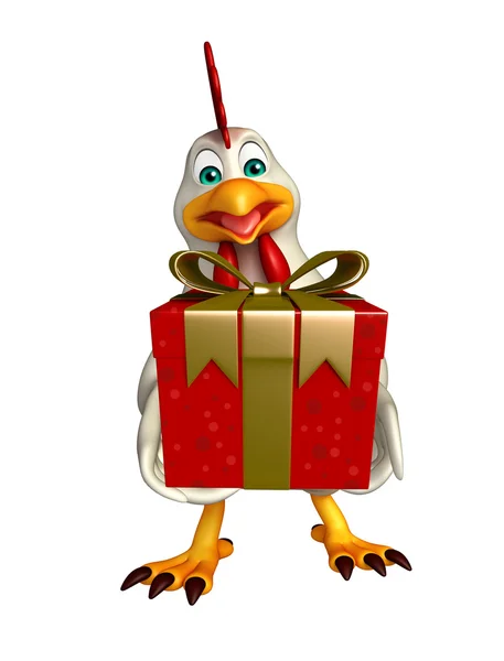 Kreskówka kura z giftbox — Zdjęcie stockowe