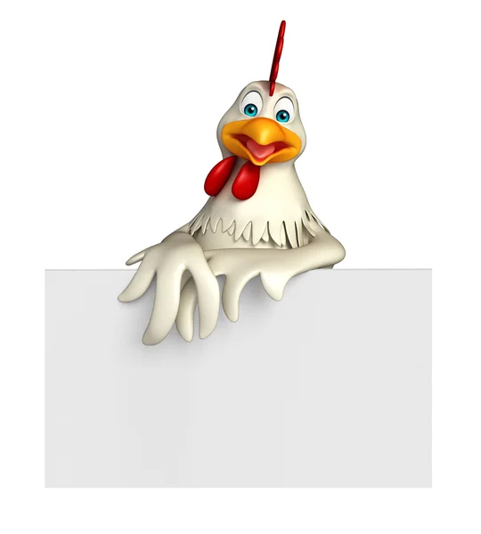 Fun Hen cartoon character with  board — Stock Photo, Image