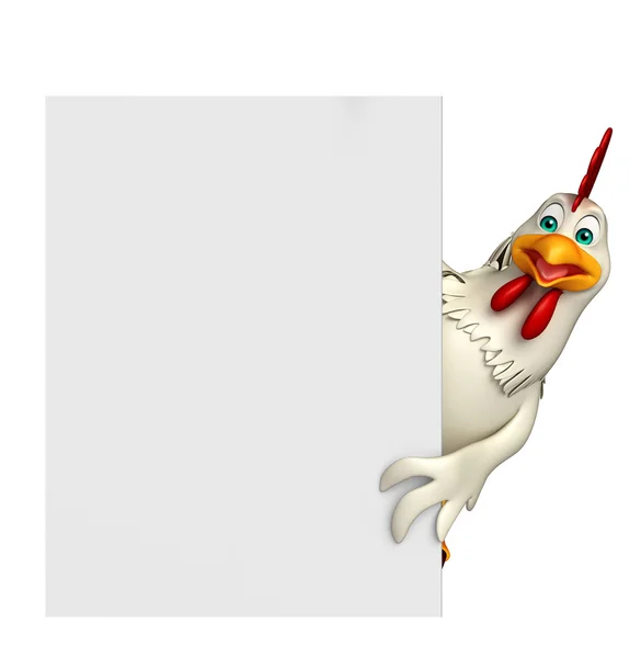 Fun Hen cartoon character with  board — Stock Photo, Image