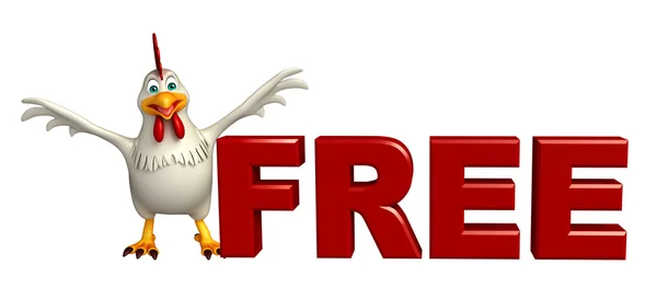 Fun  Hen cartoon character with free sign — Stock Photo, Image