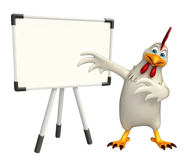 Leuke kip stripfiguur met display board — Stockfoto