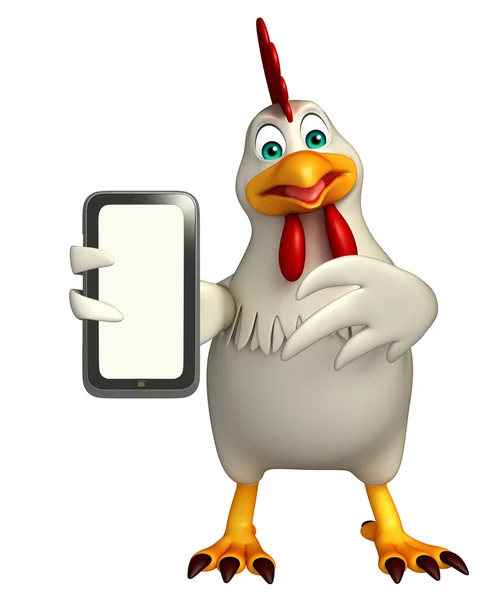 Schattige kippeneieren stripfiguur met mobile — Stockfoto