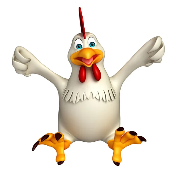 Sentado galinha personagem dos desenhos animados — Fotografia de Stock