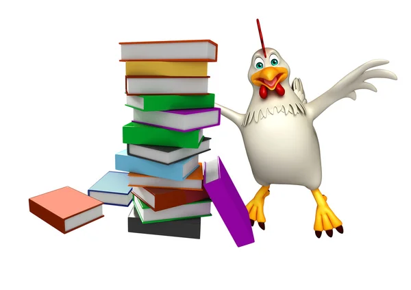 Niedliche Henne Cartoon-Figur mit Büchern — Stockfoto