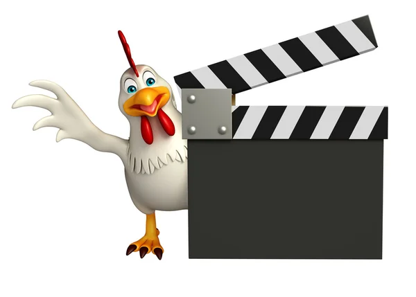 Carino gallina personaggio dei cartoni animati con clapboard — Foto Stock