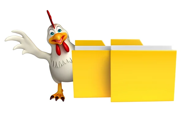 Personagem de desenho animado galinha com pasta — Fotografia de Stock