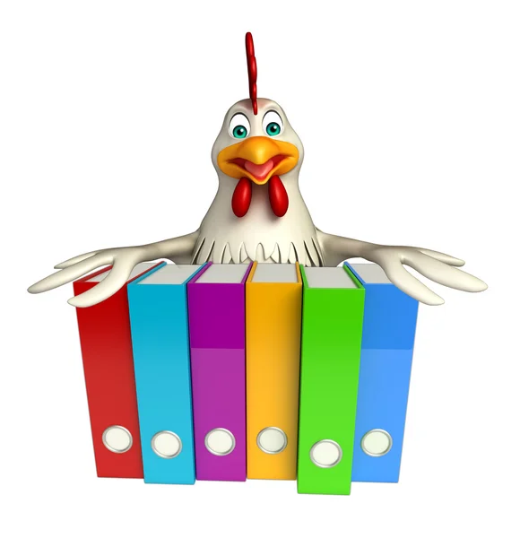 Personaje de dibujos animados de gallina con archivos —  Fotos de Stock