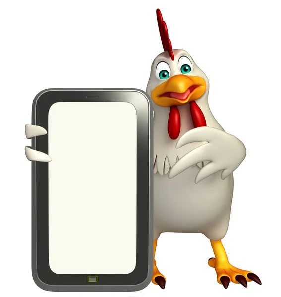 Niedliche Henne Cartoon-Figur mit Handy — Stockfoto