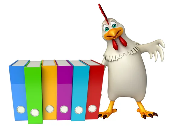 Hen cartoon character with files — Stock Photo, Image