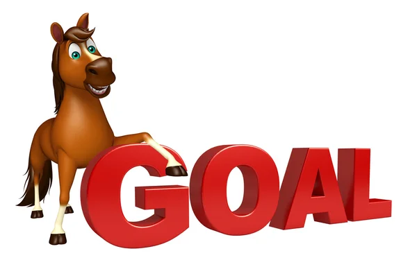 Personagem de desenho animado de cavalo bonito com sinal de gol — Fotografia de Stock
