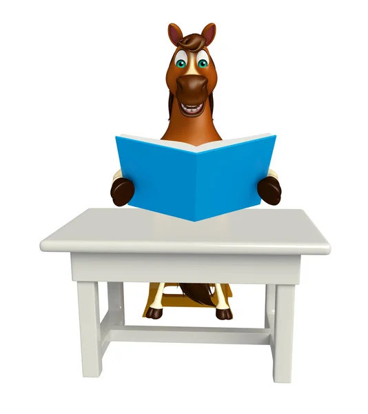 Zabawa koń kreskówka z książek, stół i krzesła — Zdjęcie stockowe