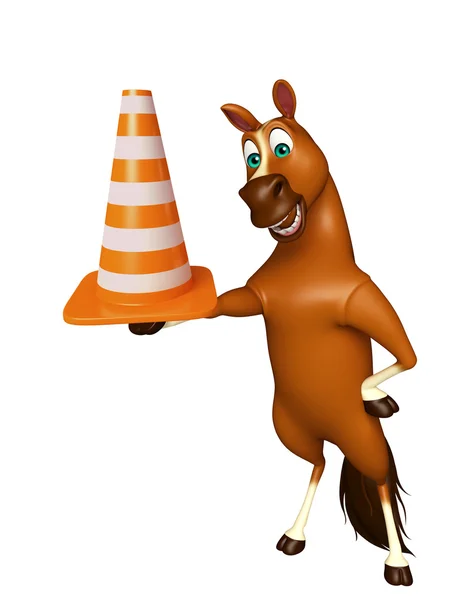 Персонаж из мультфильма "Лошадь" с конусом конструкции — стоковое фото