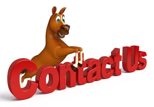 Divertido Cavalo personagem de desenho animado com contato conosco sinal — Fotografia de Stock
