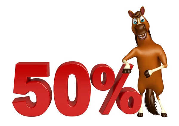 Divertido personaje de dibujos animados Caballo con 50% signo —  Fotos de Stock