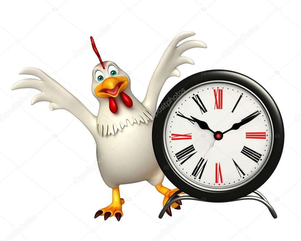 fun Hen cartoon character  with clock  