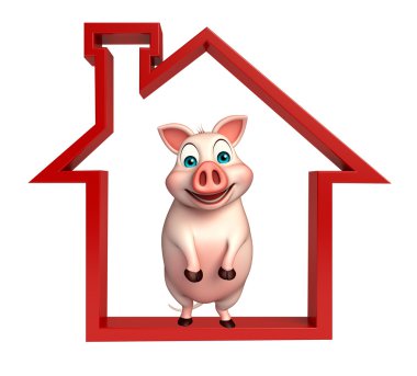 sevimli domuz çizgi film karakteri ev işareti  