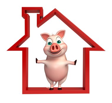 sevimli domuz çizgi film karakteri ev işareti  