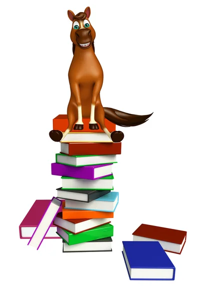 Fun Horse cartoon character with books — Stock Photo, Image