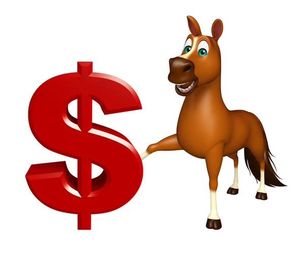 Personagem de desenho animado de cavalo bonito com sinal de dólar — Fotografia de Stock