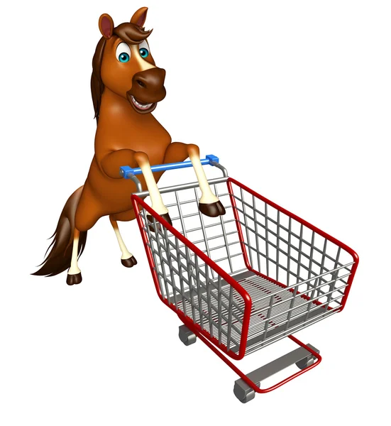Spaß Pferd Cartoon-Figur mit Trolly — Stockfoto
