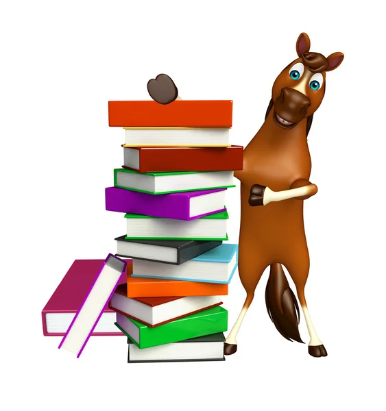 Fun Horse cartoon character with books — Stock Photo, Image