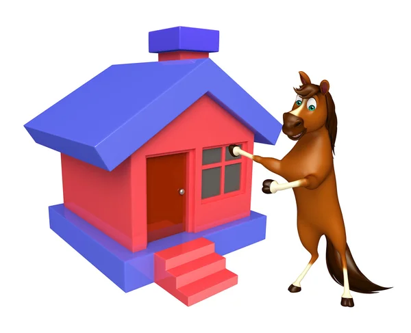 Divertido personaje de dibujos animados Caballo con el hogar — Foto de Stock