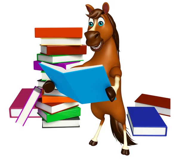 Веселый персонаж из мультфильма о лошади с книгами — стоковое фото