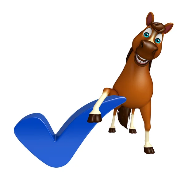 Cute Horse cartoon character with right sign — Stock Photo, Image