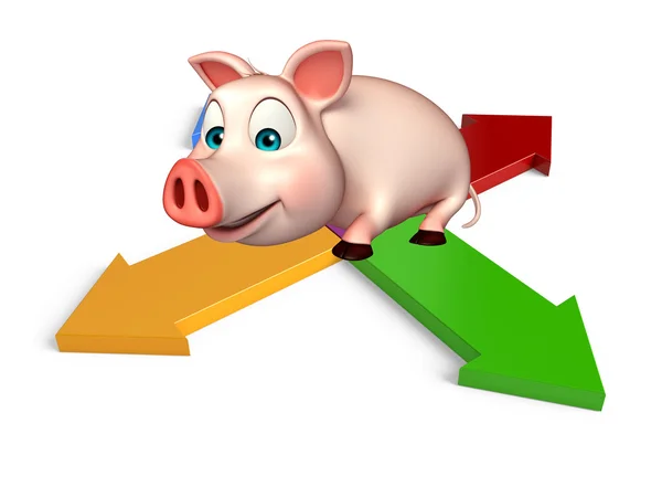 cute  Pig cartoon character with arrow