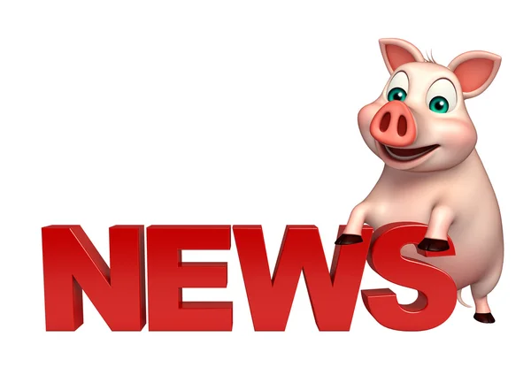 Leuke stripfiguur van varken met nieuws teken — Stockfoto