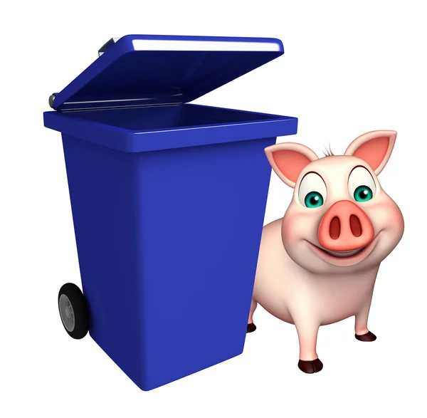 Bonito personagem de desenho animado porco com lixo — Fotografia de Stock