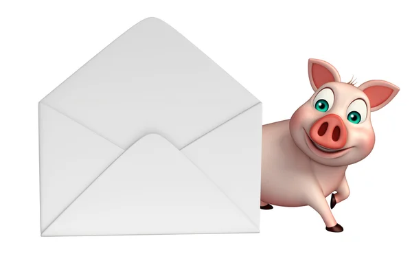 Pig cartoon character with mail — Stock Photo, Image