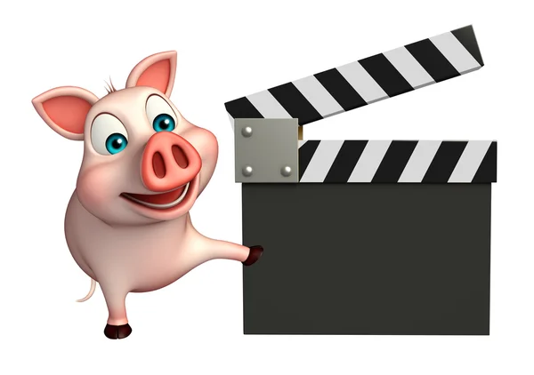 Sevimli domuz çizgi film karakteri ile fıçı tahtası — Stok fotoğraf
