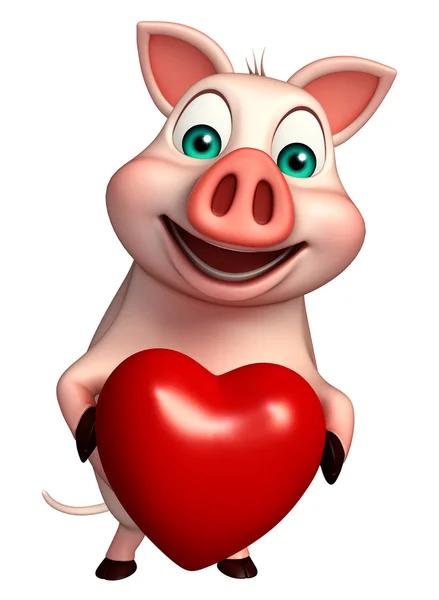 Divertido personaje de dibujos animados cerdo con corazón —  Fotos de Stock